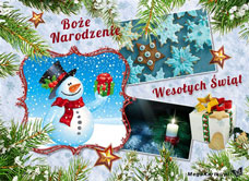 e-Kartka e Kartki z tagiem: e-Kartki bożonarodzeniowe Kartka z bałwankiem, kartki internetowe, pocztówki, pozdrowienia