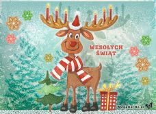 e-Kartka e Kartki z tagiem: Życzenia bożonarodzeniowe Świąteczny renifer, kartki internetowe, pocztówki, pozdrowienia