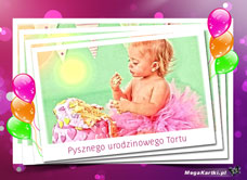 e-Kartka Darmowe e Kartki Urodzinowe Pysznego urodzinowego tortu, kartki internetowe, pocztówki, pozdrowienia