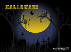 e-Kartka e Kartki z tagiem: Wiedźma Halloween na cmentarzu, kartki internetowe, pocztówki, pozdrowienia